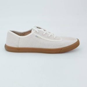 Toms Beige Carmel White Cream Lace Up Sneaker Tennis Shoes Minimalist Tan NWOT